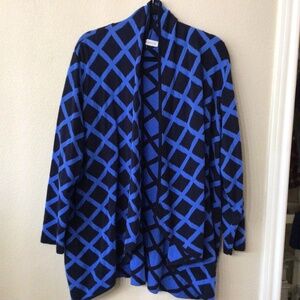 Susan Graver, royal blue and black long sleeve shrug. Size 2X.